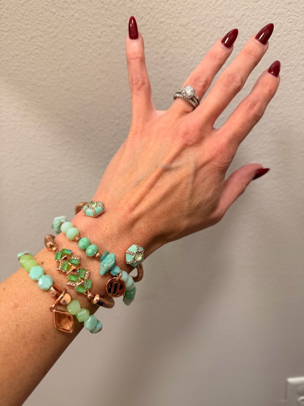 BOMB PARTY!! Rose Gold & Mint Beaded Stackable Bracelet Set - Picture 5 of 6